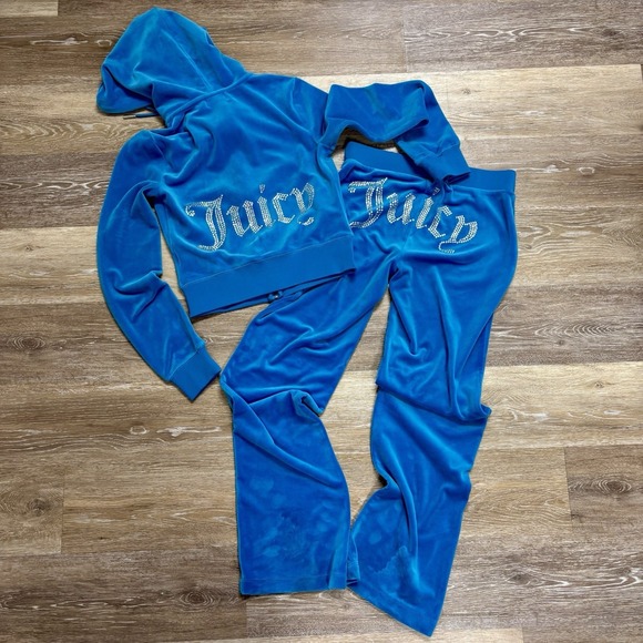 Authentic Vintage Diamanté Y2K Juicy Couture Velour Tracksuit Jacket Pants XS